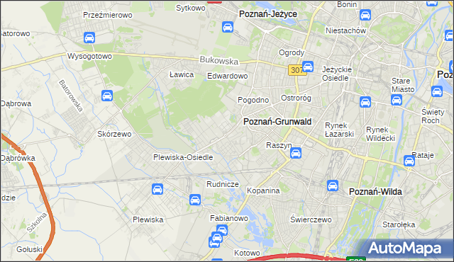 mapa Grunwald gmina Poznań, Grunwald gmina Poznań na mapie Targeo