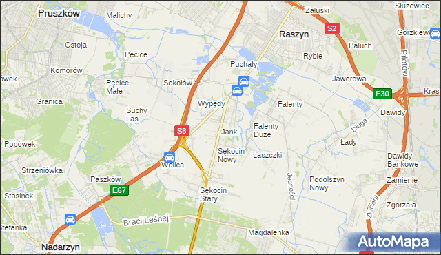 mapa Janki gmina Raszyn, Janki gmina Raszyn na mapie Targeo