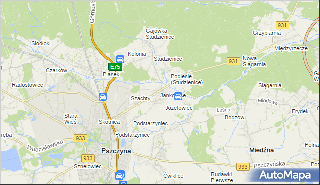 mapa Jankowice gmina Pszczyna, Jankowice gmina Pszczyna na mapie Targeo