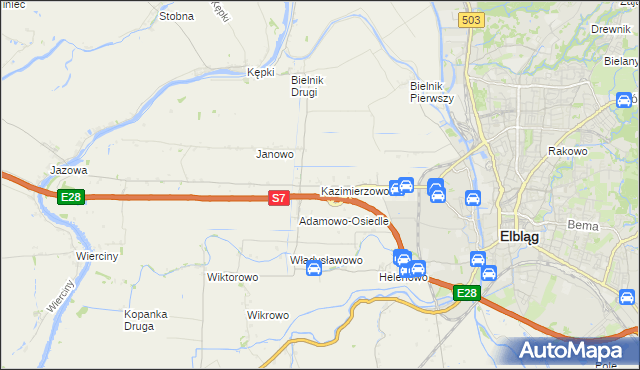 mapa Kazimierzowo gmina Elbląg, Kazimierzowo gmina Elbląg na mapie Targeo