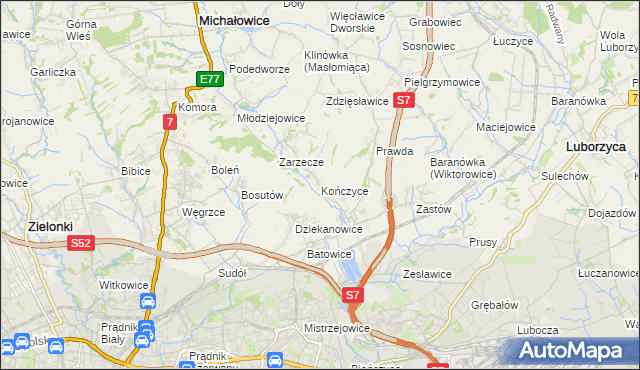 mapa Kończyce gmina Michałowice, Kończyce gmina Michałowice na mapie Targeo