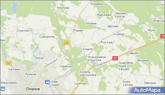 mapa Krojanty, Krojanty na mapie Targeo