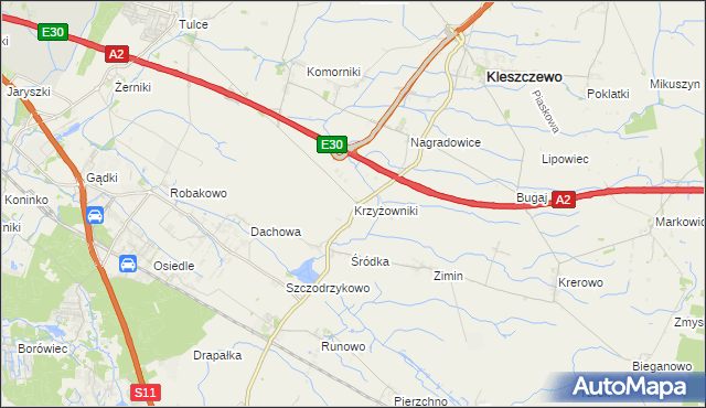 mapa Krzyżowniki gmina Kleszczewo, Krzyżowniki gmina Kleszczewo na mapie Targeo