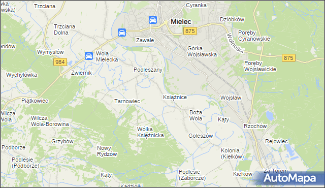mapa Książnice gmina Mielec, Książnice gmina Mielec na mapie Targeo