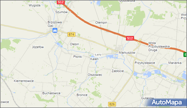 mapa Łany gmina Markuszów, Łany gmina Markuszów na mapie Targeo