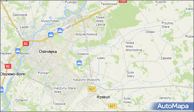 mapa Ławy gmina Rzekuń, Ławy gmina Rzekuń na mapie Targeo