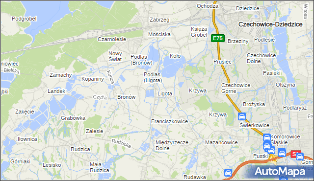 mapa Ligota gmina Czechowice-Dziedzice, Ligota gmina Czechowice-Dziedzice na mapie Targeo