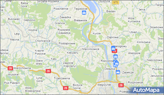 mapa Marcinkowice gmina Chełmiec, Marcinkowice gmina Chełmiec na mapie Targeo