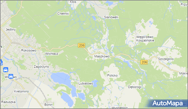 mapa Maszkowo gmina Sianów, Maszkowo gmina Sianów na mapie Targeo