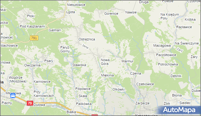 mapa Nowa Góra gmina Krzeszowice, Nowa Góra gmina Krzeszowice na mapie Targeo