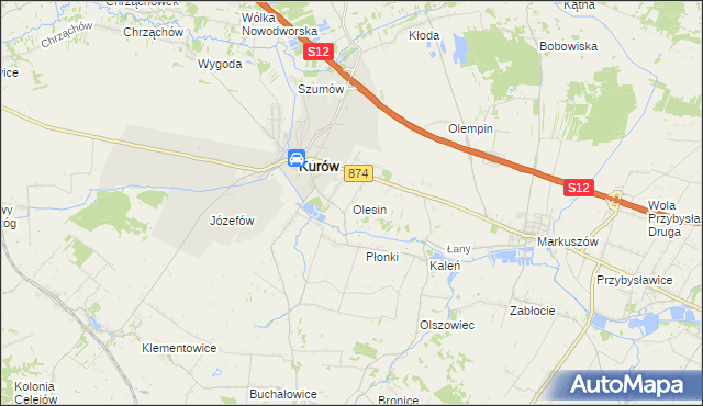 mapa Olesin gmina Kurów, Olesin gmina Kurów na mapie Targeo