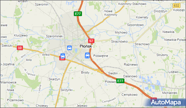 mapa Poświętne gmina Płońsk, Poświętne gmina Płońsk na mapie Targeo