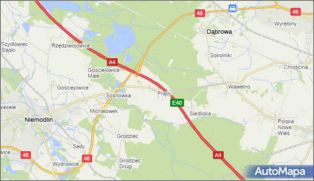 mapa Prądy gmina Dąbrowa, Prądy gmina Dąbrowa na mapie Targeo