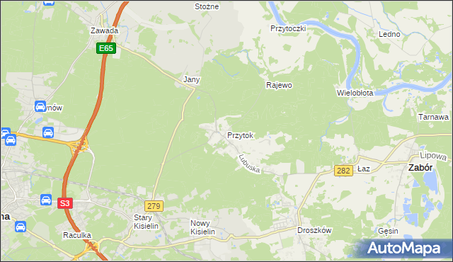 mapa Przytok gmina Zabór, Przytok gmina Zabór na mapie Targeo