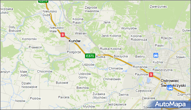 mapa Rudka gmina Kunów, Rudka gmina Kunów na mapie Targeo