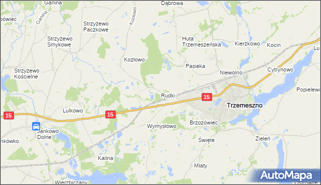 mapa Rudki gmina Trzemeszno, Rudki gmina Trzemeszno na mapie Targeo