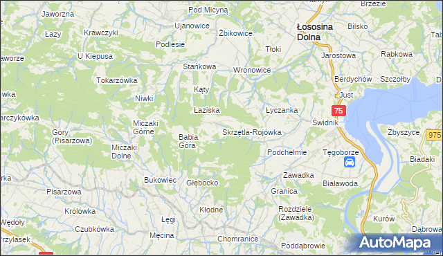 mapa Skrzętla-Rojówka, Skrzętla-Rojówka na mapie Targeo