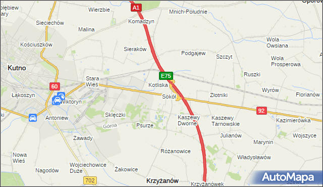 mapa Sokół gmina Krzyżanów, Sokół gmina Krzyżanów na mapie Targeo