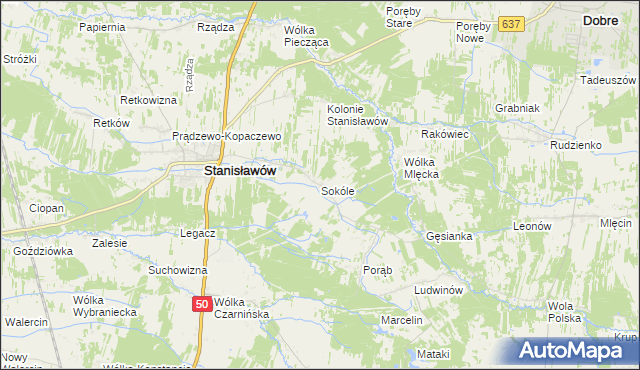 mapa Sokóle gmina Stanisławów, Sokóle gmina Stanisławów na mapie Targeo