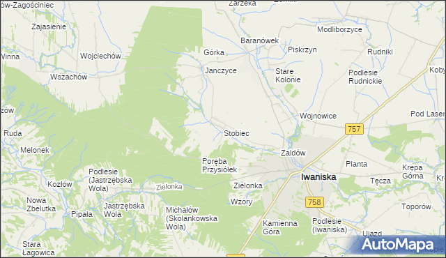 mapa Stobiec gmina Iwaniska, Stobiec gmina Iwaniska na mapie Targeo