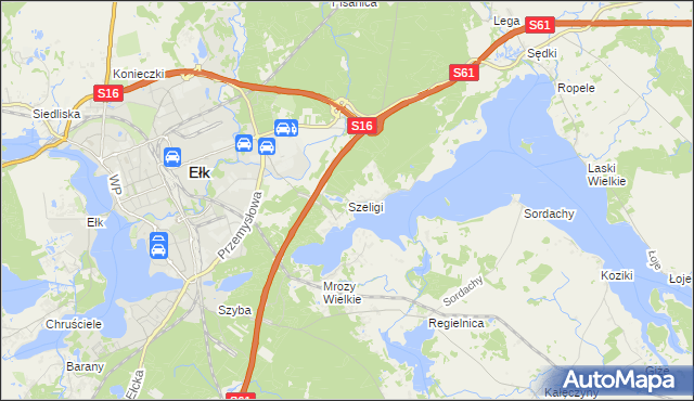 mapa Szeligi gmina Ełk, Szeligi gmina Ełk na mapie Targeo