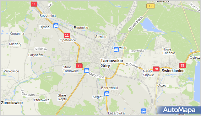 mapa Tarnowskie Góry, Tarnowskie Góry na mapie Targeo