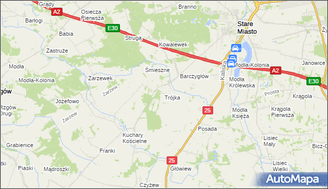 mapa Trójka gmina Stare Miasto, Trójka gmina Stare Miasto na mapie Targeo