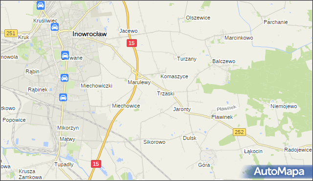 mapa Trzaski gmina Inowrocław, Trzaski gmina Inowrocław na mapie Targeo