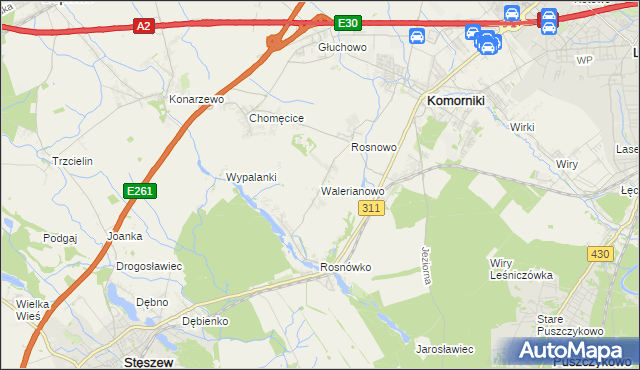 mapa Walerianowo gmina Komorniki, Walerianowo gmina Komorniki na mapie Targeo