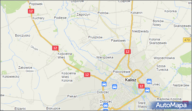 mapa Warszówka gmina Blizanów, Warszówka gmina Blizanów na mapie Targeo