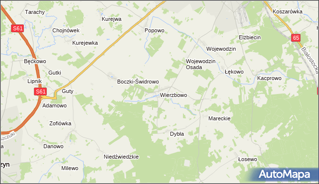 mapa Wierzbowo gmina Grajewo, Wierzbowo gmina Grajewo na mapie Targeo