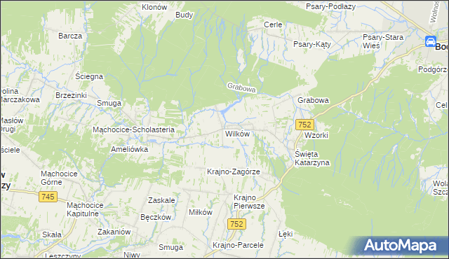 mapa Wilków gmina Bodzentyn, Wilków gmina Bodzentyn na mapie Targeo