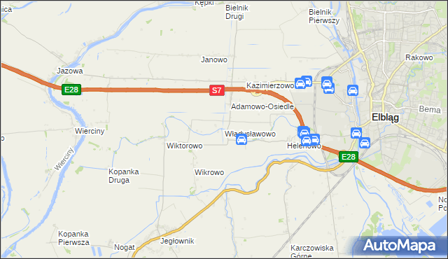 mapa Władysławowo gmina Elbląg, Władysławowo gmina Elbląg na mapie Targeo