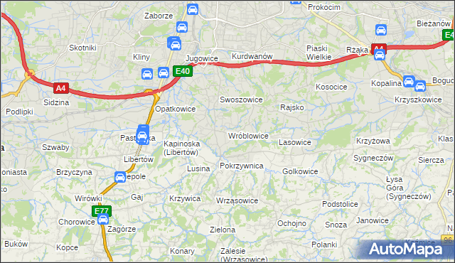 mapa Wróblowice gmina Kraków, Wróblowice gmina Kraków na mapie Targeo