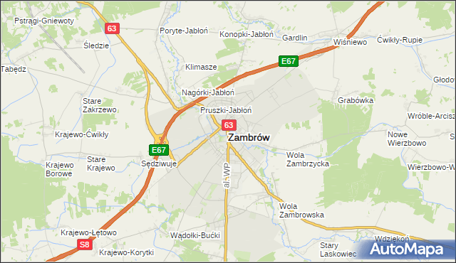 mapa Zambrów, Zambrów na mapie Targeo