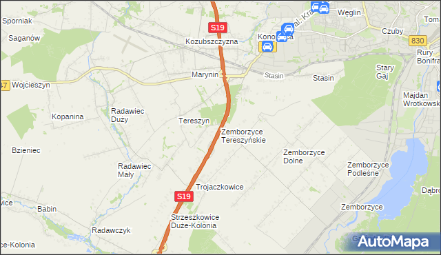 mapa Zemborzyce Tereszyńskie, Zemborzyce Tereszyńskie na mapie Targeo