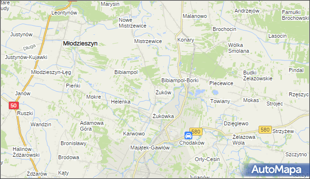 mapa Żuków gmina Sochaczew, Żuków gmina Sochaczew na mapie Targeo