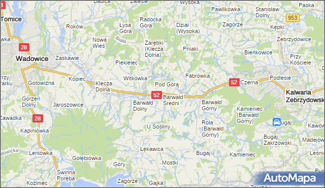 mapa Barwałd Średni, Barwałd Średni na mapie Targeo