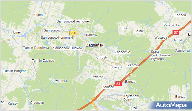 mapa Chrusty gmina Zagnańsk, Chrusty gmina Zagnańsk na mapie Targeo