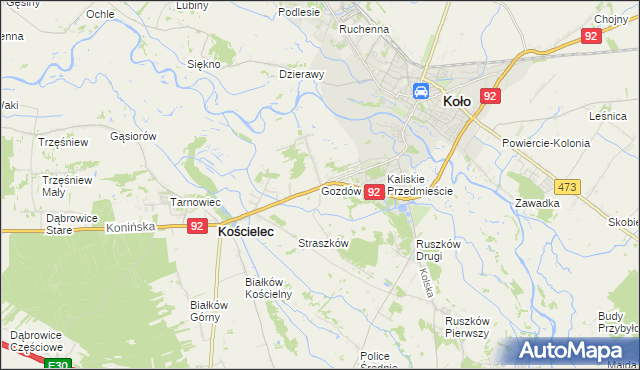 mapa Gozdów gmina Kościelec, Gozdów gmina Kościelec na mapie Targeo