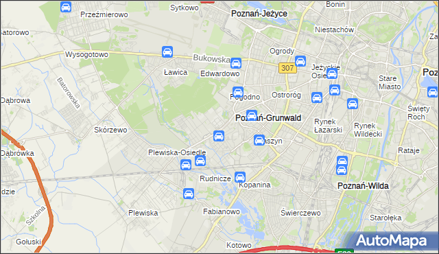 mapa Grunwald gmina Poznań, Grunwald gmina Poznań na mapie Targeo