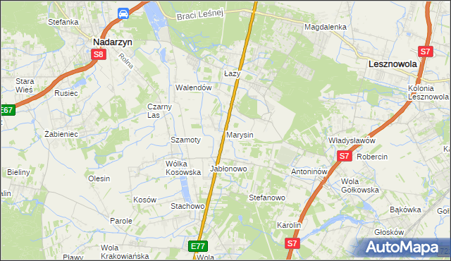 mapa Marysin gmina Lesznowola, Marysin gmina Lesznowola na mapie Targeo