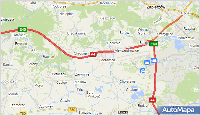 mapa Morawica gmina Liszki, Morawica gmina Liszki na mapie Targeo