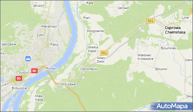 mapa Nowy Dwór gmina Dąbrowa Chełmińska, Nowy Dwór gmina Dąbrowa Chełmińska na mapie Targeo