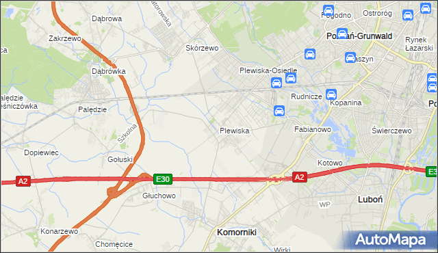 mapa Plewiska gmina Komorniki, Plewiska gmina Komorniki na mapie Targeo