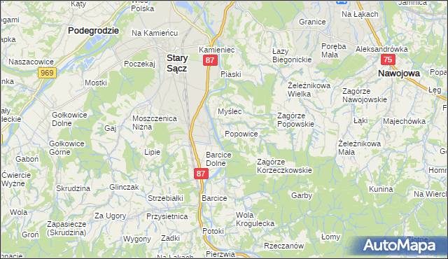 mapa Popowice gmina Stary Sącz, Popowice gmina Stary Sącz na mapie Targeo