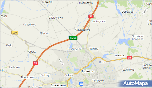 mapa Pyszczyn gmina Gniezno, Pyszczyn gmina Gniezno na mapie Targeo