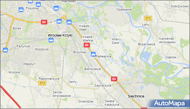 mapa Radwanice gmina Siechnice, Radwanice gmina Siechnice na mapie Targeo