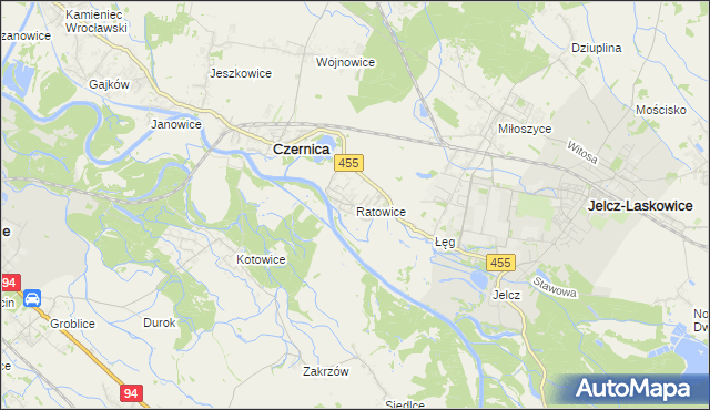 mapa Ratowice gmina Czernica, Ratowice gmina Czernica na mapie Targeo