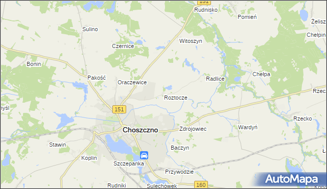 mapa Roztocze gmina Choszczno, Roztocze gmina Choszczno na mapie Targeo